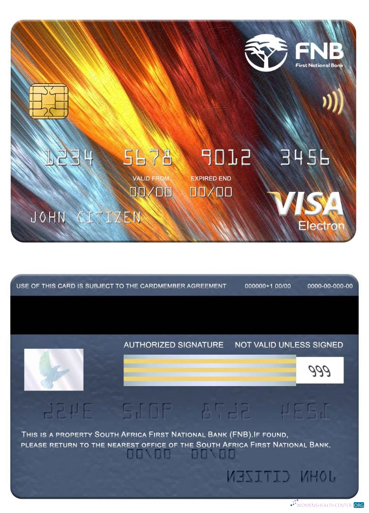 Download South Africa First National Bank (FNB) visa electron card Photoshop template